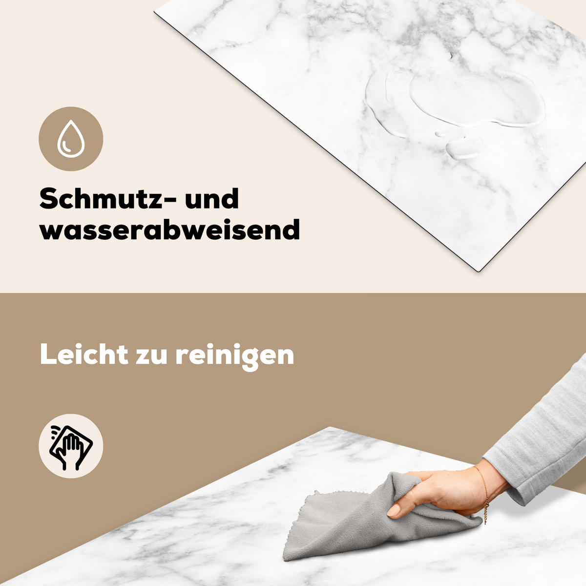 HERDABDECKPLATTE Marmor - Grau - Weiß - Strukturierter Marmor Induktionsschutz 89.6x51.6 cm - Weiß, Kunststoff (89.6/51.6/0.2cm) - MuchoWow