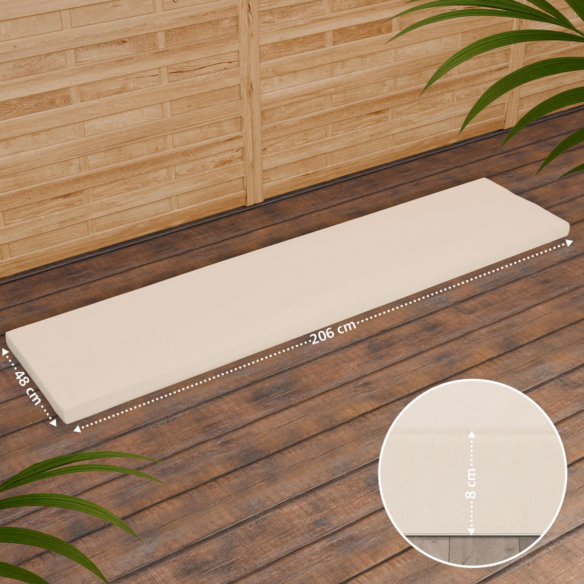 TEAKBANK Lukas Sitzkissen 220 cm 220x61x93cm Teakholz Creme Gartenbank - Creme, Holz (220/93/61cm) - DELUKE
