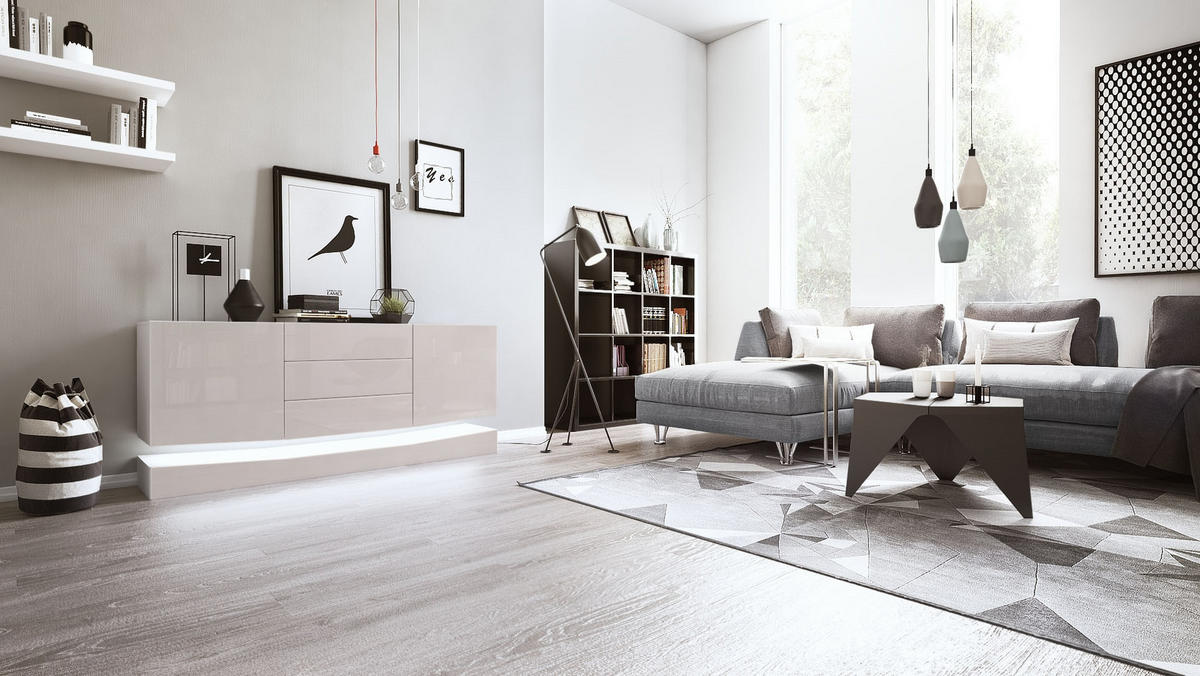 SIDEBOARD City Fronten in Sandgrau Hochglanz - Sandfarben, Holzwerkstoff (178/82/39cm) - Vladon