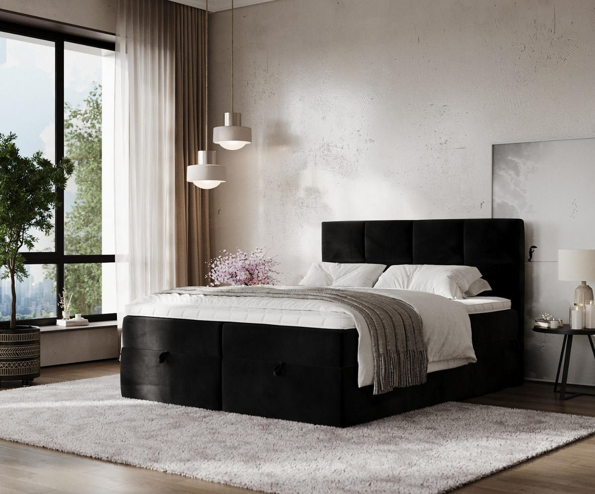 BOXBETT Velto 160/200 cm Schwarz im Kronos Stoff - Schwarz, Holz/Holzwerkstoff (160/200cm) - AltaBeds