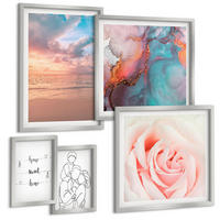 BILDER SET 5er Set - 50x50 cm & 20x30 cm & 40x60 cm Silberner Rahmen - Blumenfamilie minimalistisch - Silberfarben, Kunststoff (40/60cm) - TULUP