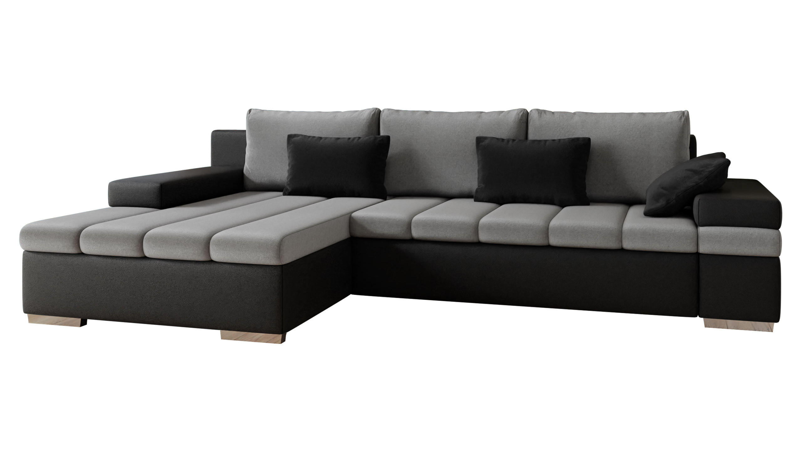 ECKSOFA Bangkok, Seite: Links - Silberfarben/Grau, Holz/Textil (310/175cm) - MIRJAN24
