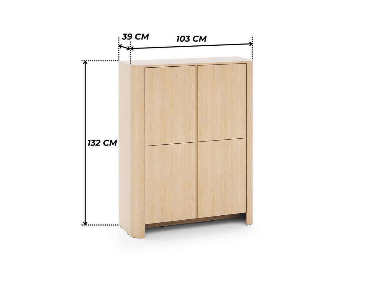 ABGERUNDETE Hochkommode AURA KW4D (Eiche Vicenza, Push to Open) - Eichefarben, Holz/Holzwerkstoff (103/132/39cm) - Ravio