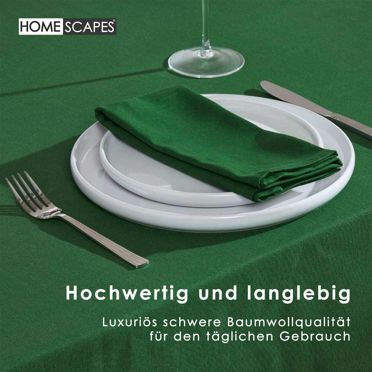 TISCHDECKE dunkelgrün 178/305 cm, 100% Baumwolle - Dunkelgrün, Textil (178/305cm) - Homescapes