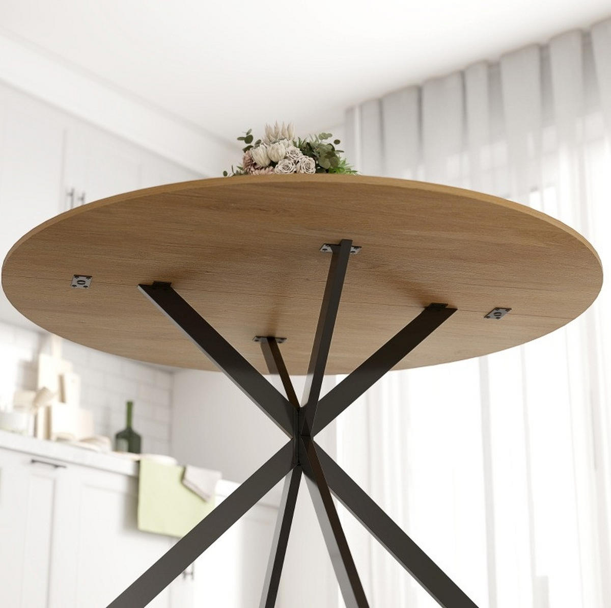 ESSTISCH aus Holz 120x120x75 cm Eiche mit schwarzen Stahlbeinen im Industriestil für 4 Personen - Eichefarben, Holz (120/120/75cm) - Modfu