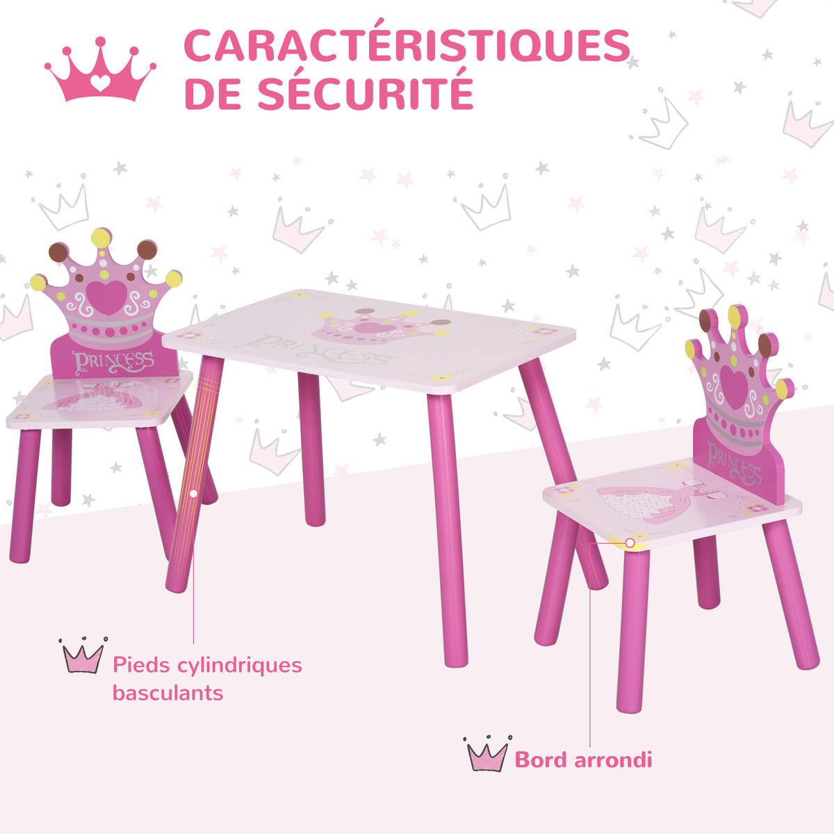 KINDERSITZGRUPPE DE-17499 3-teilig mit Kronenmotiv Rosé - Pink, Holzwerkstoff (34/42/55cm) - ComfortXL