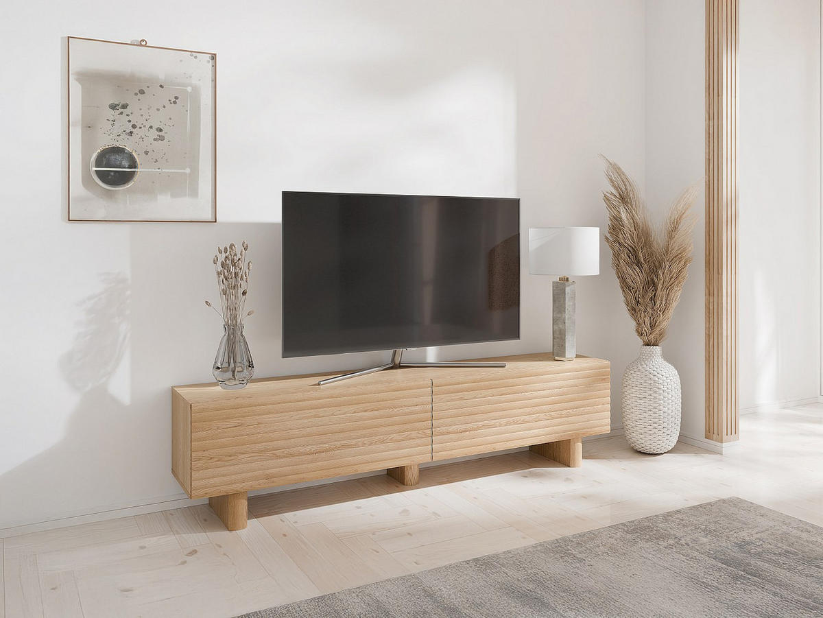 TV-MÖBEL mit 2 Türen - MDF - 180 cm - Holzfarben - LUDIMA - Naturfarben, Holz (180/46.1/36.8cm) - Vente-Unique