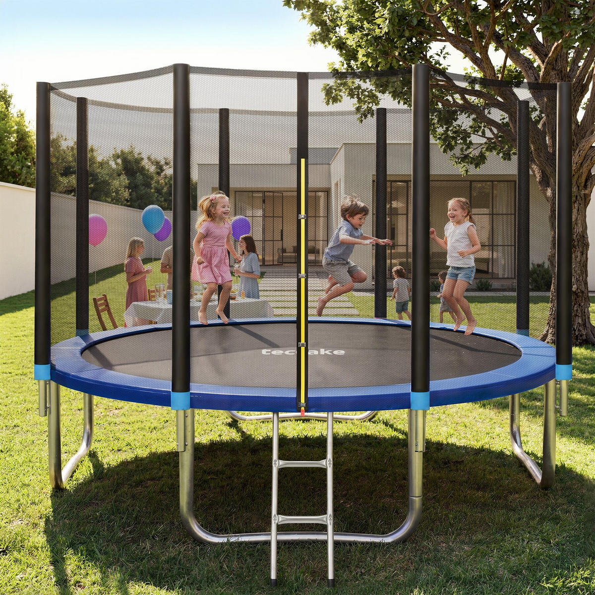 TRAMPOLIN Garfunky, inklusive Einstiegsleiter, schwarz/blau - Blau/Schwarz, Metall (396/260/396cm) - tectake