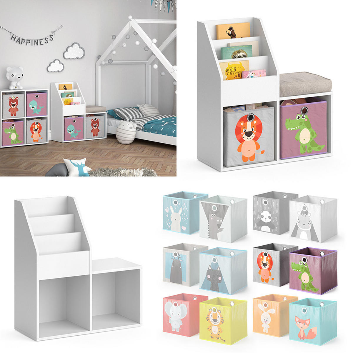 KINDERREGAL Luigi Weiß 72 x 79 cm Mini, mit 2 Faltboxen opt.3 - Weiß, Holzwerkstoff (30.9/79/72cm) - Vicco