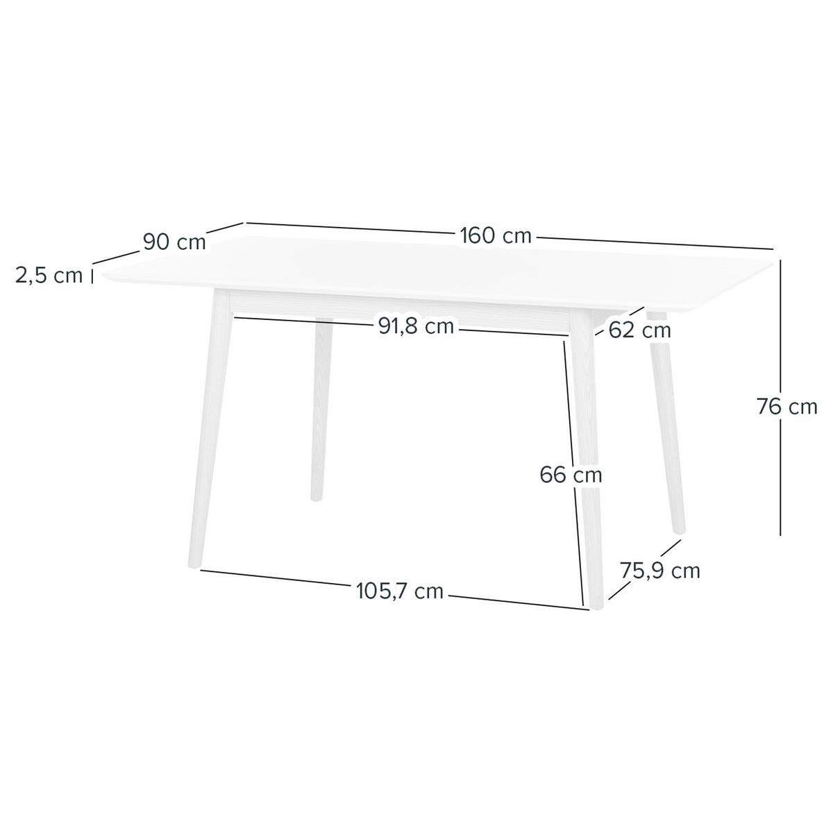 ESSTISCH - Eiche teilmassiv - Weiß, Holzwerkstoff (90/160/76cm) - home24