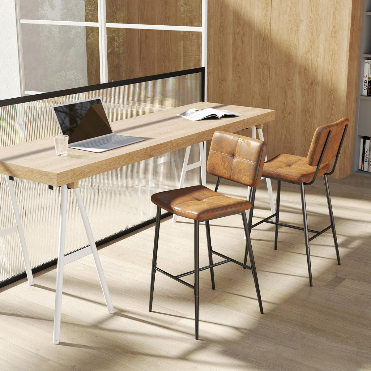 BARHOCKER-SET 4 Stück in Eisen Mikrofaser - Braun, Metall (46.5/104/53cm) - Meubles Cosy