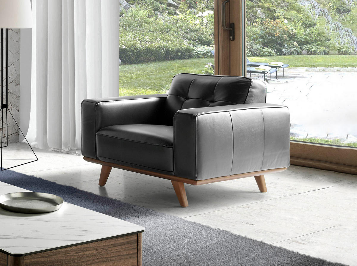 CHESTER-SESSEL aus schwarzem Leder - Schwarz/Braun, Leder/Holz (112/78/95cm) - ANGEL CERDA