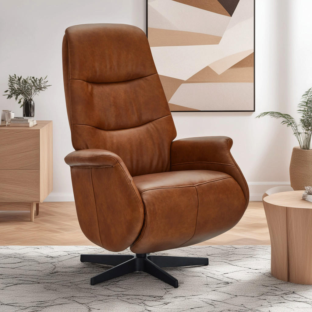 RELAXSESSEL Echtleder Cognac Braun - Schwarz/Braun, Leder/Metall (90/114/79cm) - Furnhouse