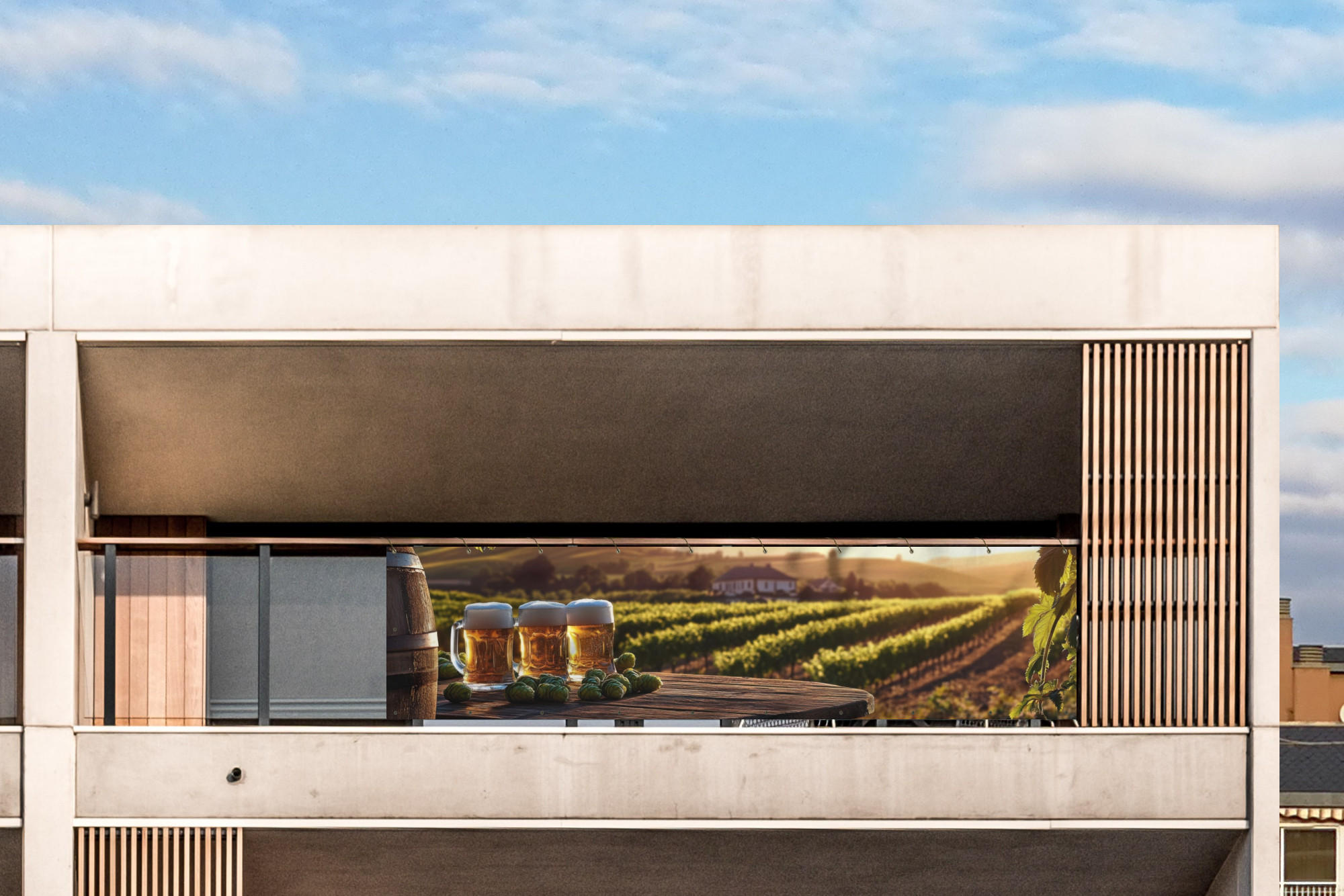 BALKON-SICHTSCHUTZ Bier - Hopfen - Landschaft - Grün, Kunststoff (300/80cm) - MuchoWow