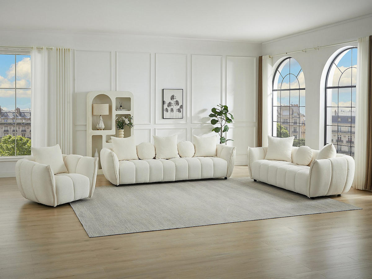 COUCHGARNITUR mit Sessel - 8 Personen - Stoff - Beige - GONOLON - Beige, Textil (107/68/98cm) - Vente-Unique