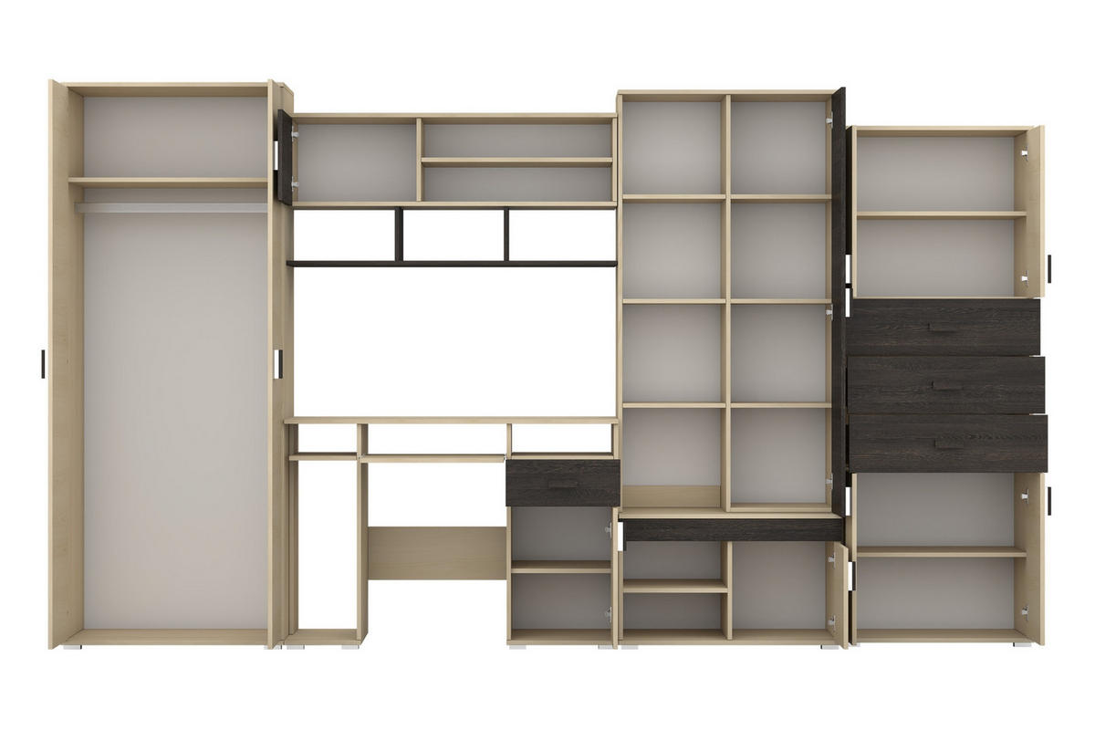 KINDERZIMMER-SET NICO Wohnwand 350/202 cm in Esche / Eiche Canterbury - Eichefarben/Eschefarben, Holzwerkstoff (350/202/52cm) - Deine Möbel 24