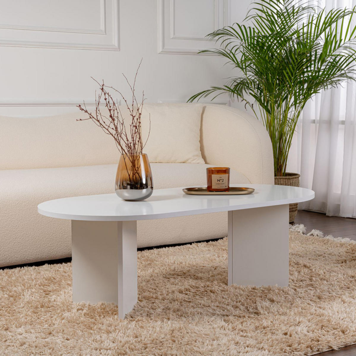 COUCHTISCH Azos weiß oval 119x60cm - Weiß, Holzwerkstoff (119/60/40cm) - Concept Usine