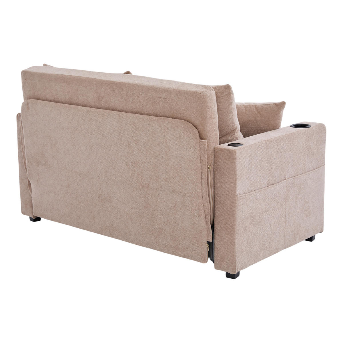 SOFA Klappbar mit USB-Ladefunktion und Becherhalter Chenille Khaki 139/83/58 cm - Naturfarben, Textil (139/83/73cm) - OKWISH