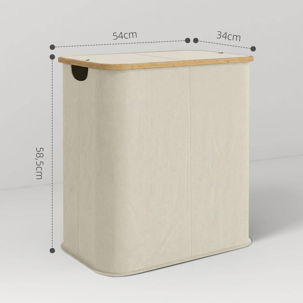 WÄSCHEKORB DE-18814 2 Fächer, 80L mit Deckel & klappbar Beige - Beige, Textil (54/58.5/34cm) - ComfortXL