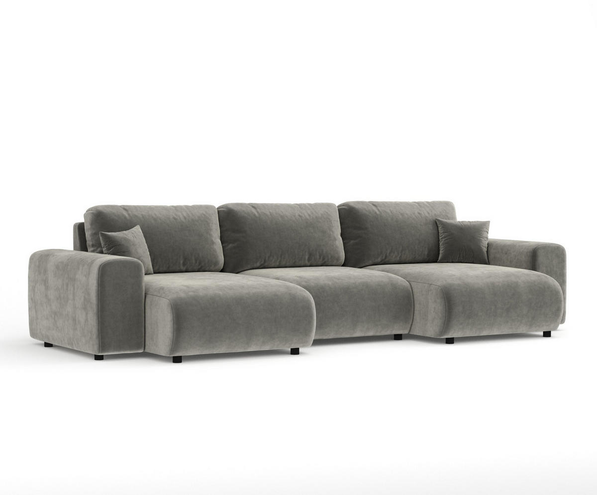PANORAMASOFA Zanzibar Grau Samtstoff - Schwarz/Grau, Holz/Holzwerkstoff (325/79/144cm) - Maison de Reve