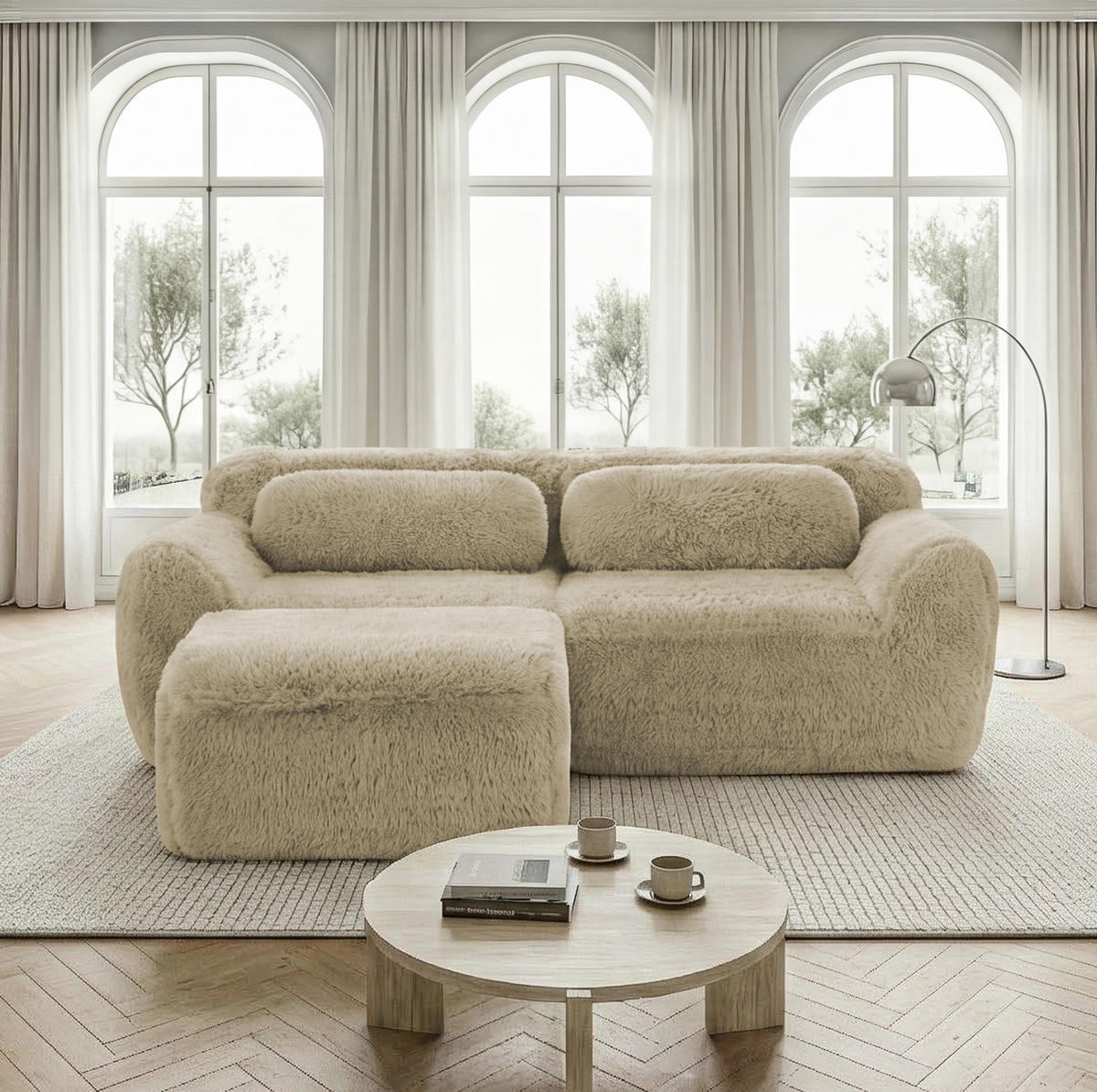 SOFA modular L-Form 2-Sitzer Plüsch Light Khaki - Braun, Kunststoff (179/204.1cm) - Meubliv