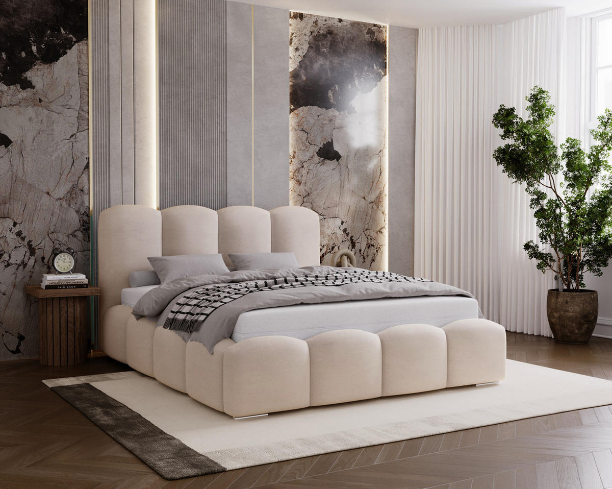 POLSTERBETT 200x200 cm Zenna mit Lattenrost, Bettkasten, Beige - Beige, Holz/Textil (200/200cm) - Emporius