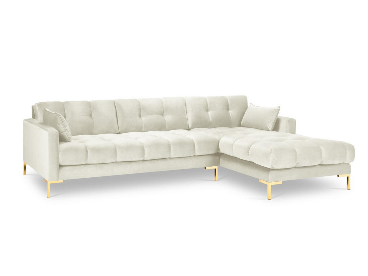 ECKSOFA rechts Mamaia aus Samt leichtes beige 5 Sitzplätze - Creme, Textil (185/293cm) - Micadoni