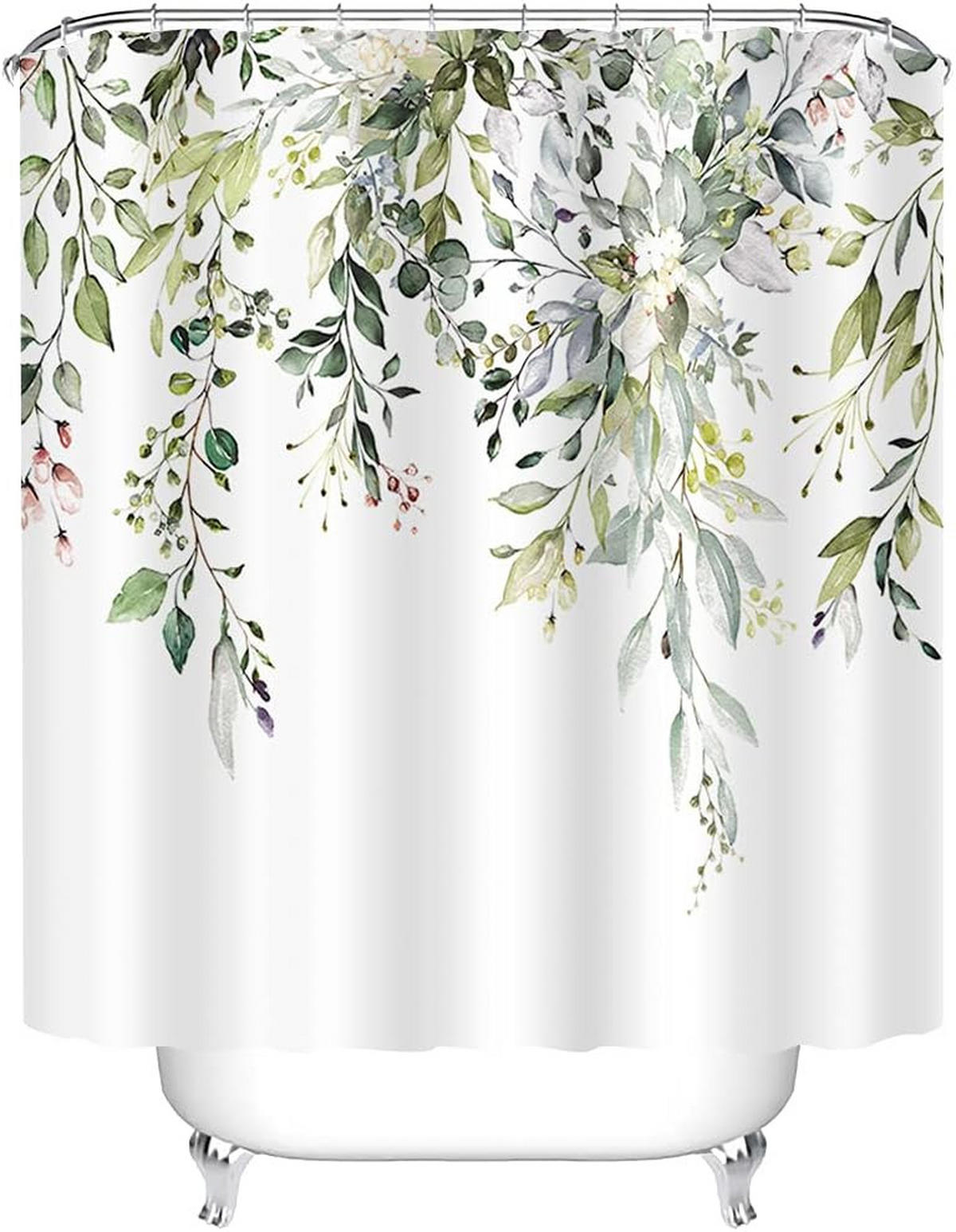DUSCHVORHANG Blätter und Blumen Pflanzen Dekor mit Haken - Weiß, Textil (180/180cm) - MCBOSON