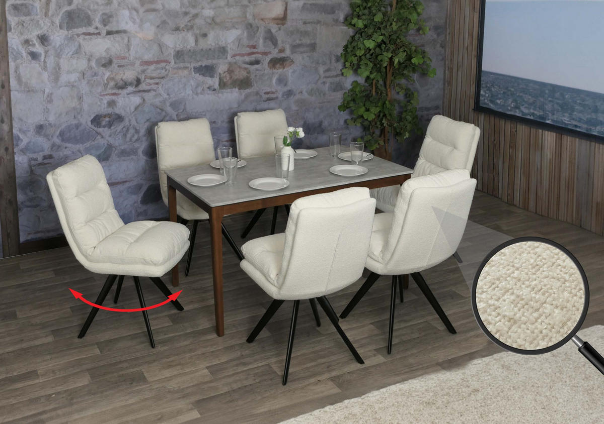 ESSZIMMERSTUHL BOUCLé Weiß 6er-Set - Weiß, Textil (48/92/68cm) - MCW