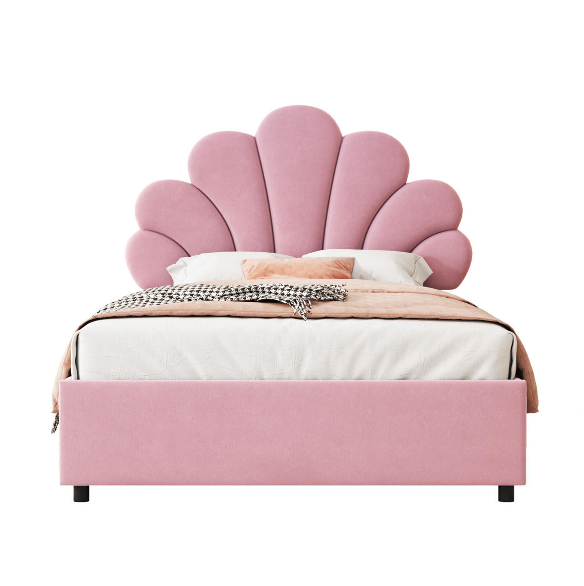 POLSTERBETT 90/200 cm mit hydraulischem Bettkasten, floralem Samt-Kopfteil und Lattenrost, Rosa - Rosa, Textil (90/200cm) - Redom