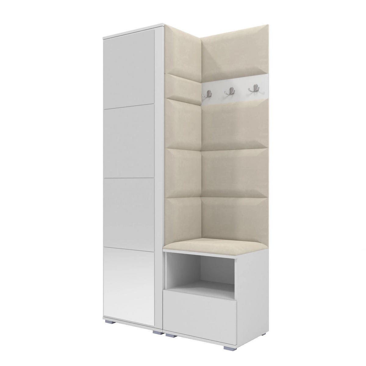GARDEROBEN-SET Nela I mit Spiegel 100/187/40 - Silberfarben/Creme, Holzwerkstoff/Kunststoff (100/187/40cm)