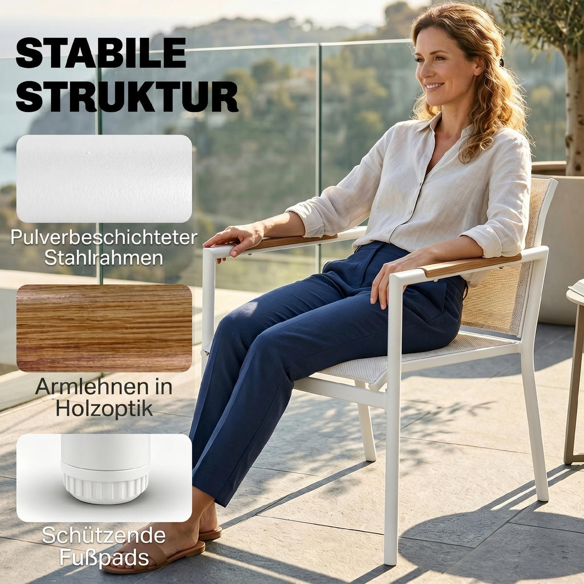 GARTENSET 4-teilig Creme 106.0/70.5/77.0 cm - Creme, Metall