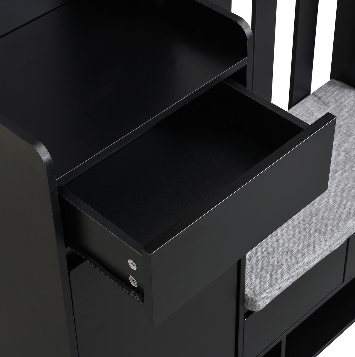 GARDEROBE aus MDF H180 & B100 & T35cm in Schwarz mit Sitzbank & Stecktafel - Schwarz, Holzwerkstoff (100/180/35cm) - Modfu
