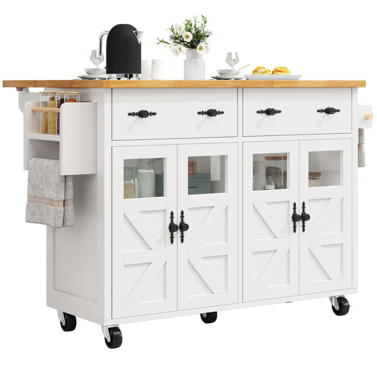 KÜCHENINSEL Mit Rollen, Multifunktionaler Servierwagen, Für Esszimmer, 140/73/93,5 cm - Weiß, Holzwerkstoff (73/93.5/140cm) - Rolipo