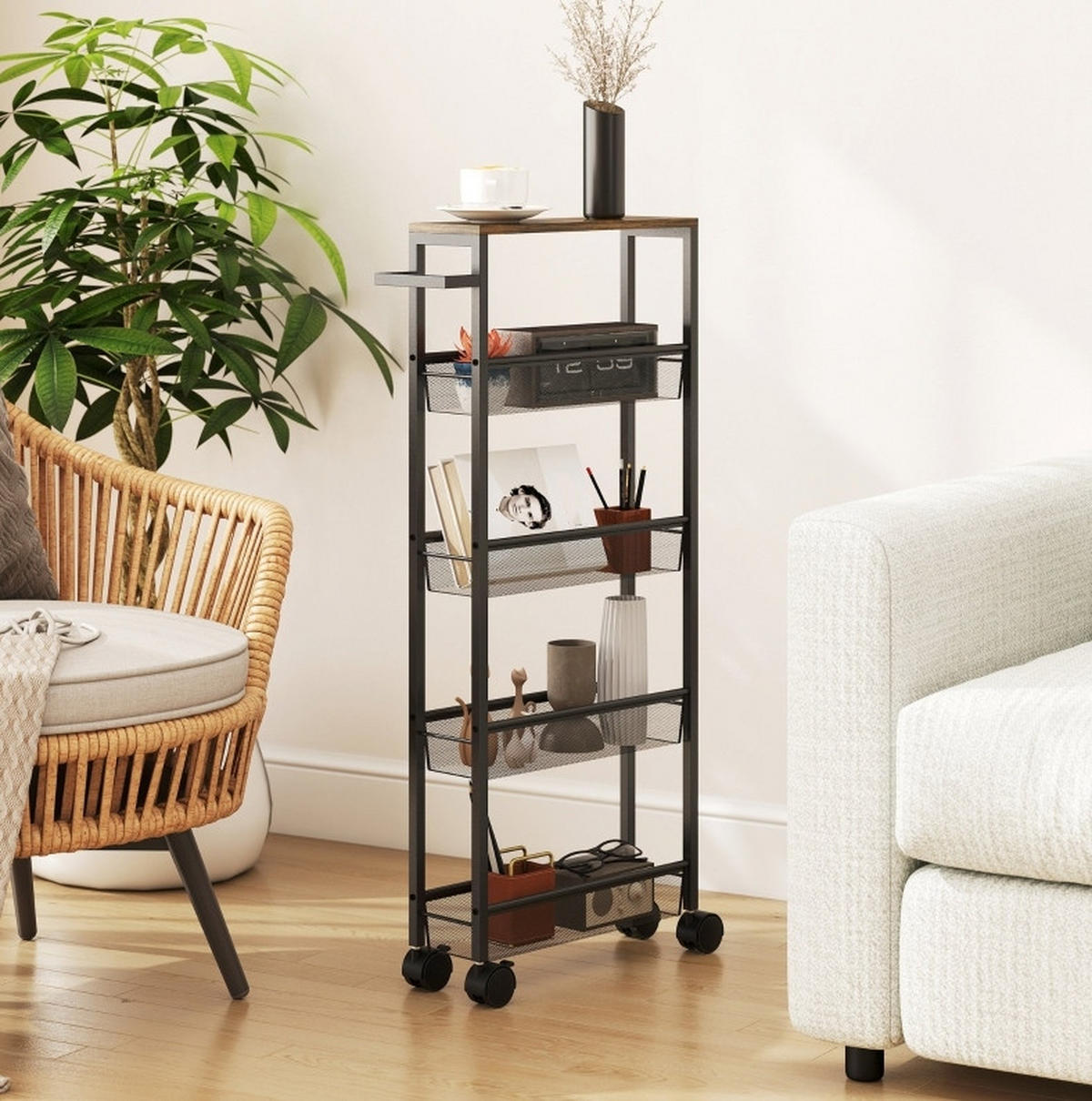 SERVIERWAGEN Schwarz aus Metall und Holz mit Rollen - Schwarz, Metall (13/96.5/47cm) - OKMYHOME