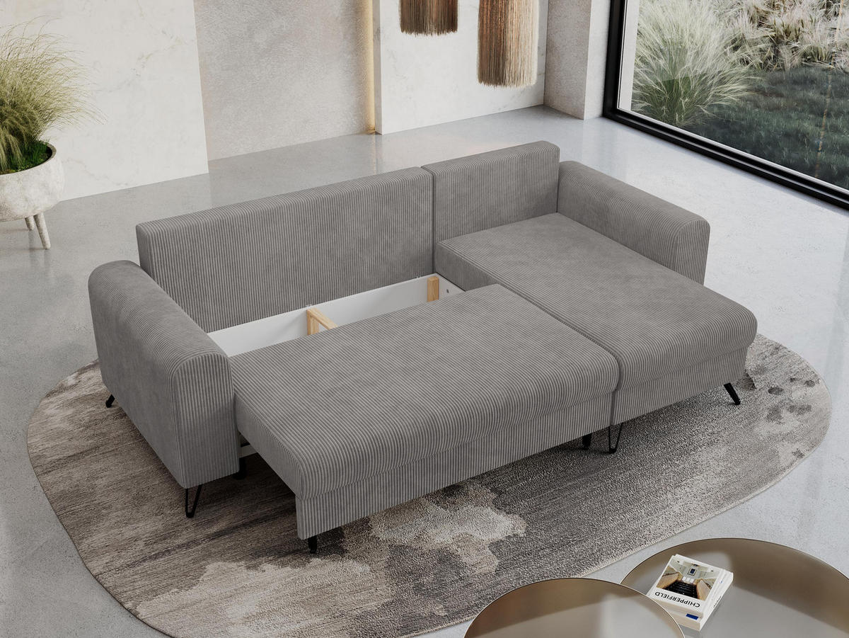 ECKSOFA Hugo Cord Hellgrau - Hellgrau/Schwarz, Textil/Metall (242/140cm) - MKS