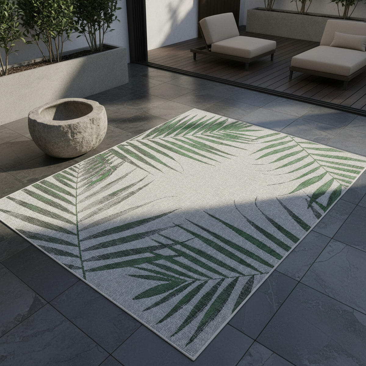 TEPPICH Outdoor Flachgewebe Dschungel-Design Polypropylen Terrasse Grün Rechteckig 120x170 - Grün, Textil (120/170cm) - KADIMA DESIGN