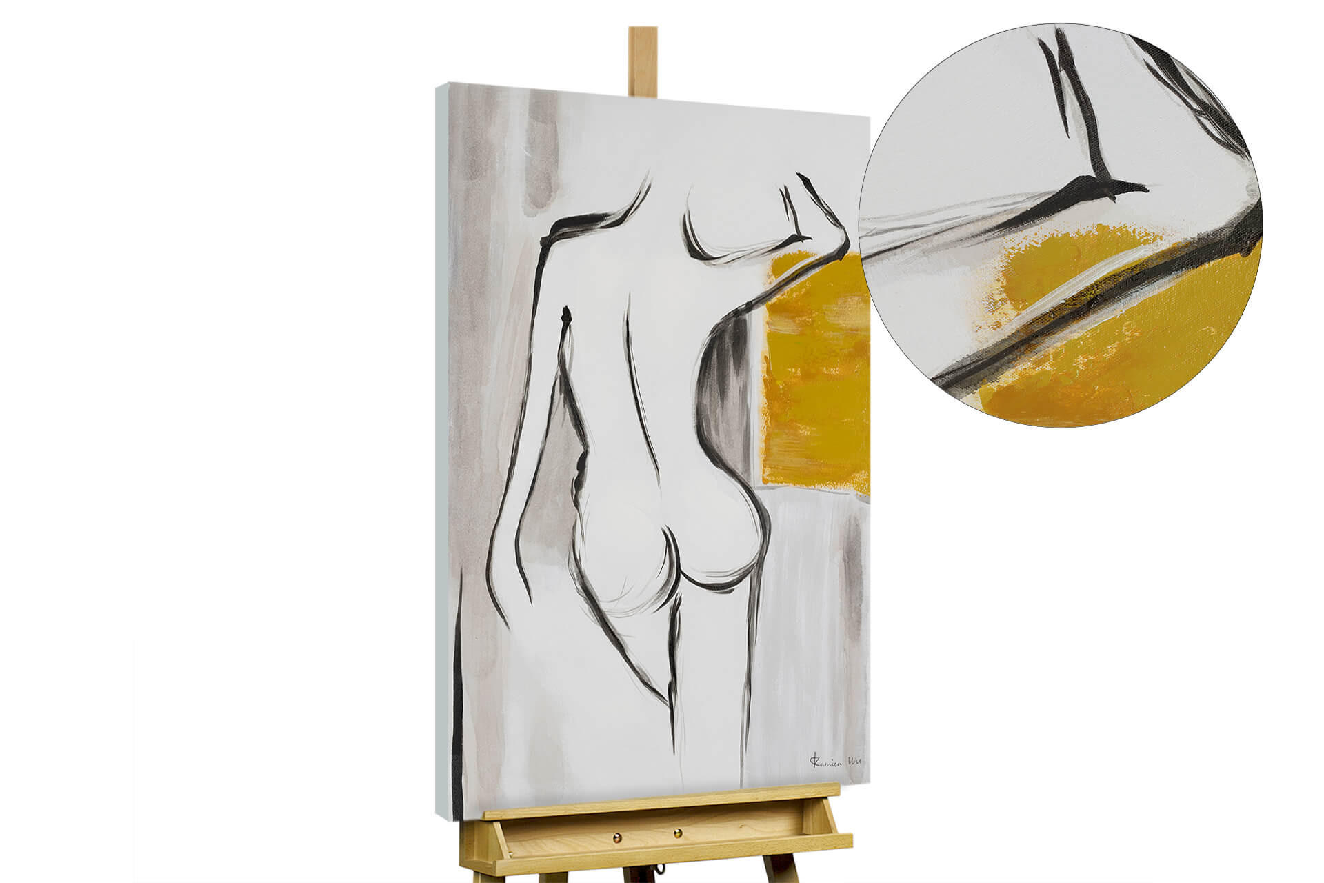 ACRYLBILD HANDGEMALT 60/90 cm - Schwarz/Weiß, Holz/Textil (60/90cm) - KUNSTLOFT