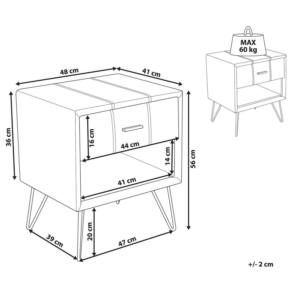 Thumbnail - Beliani Nachttisch, Weiß, Textil, 48x56x41 cm, Schlafzimmer, Nachttische