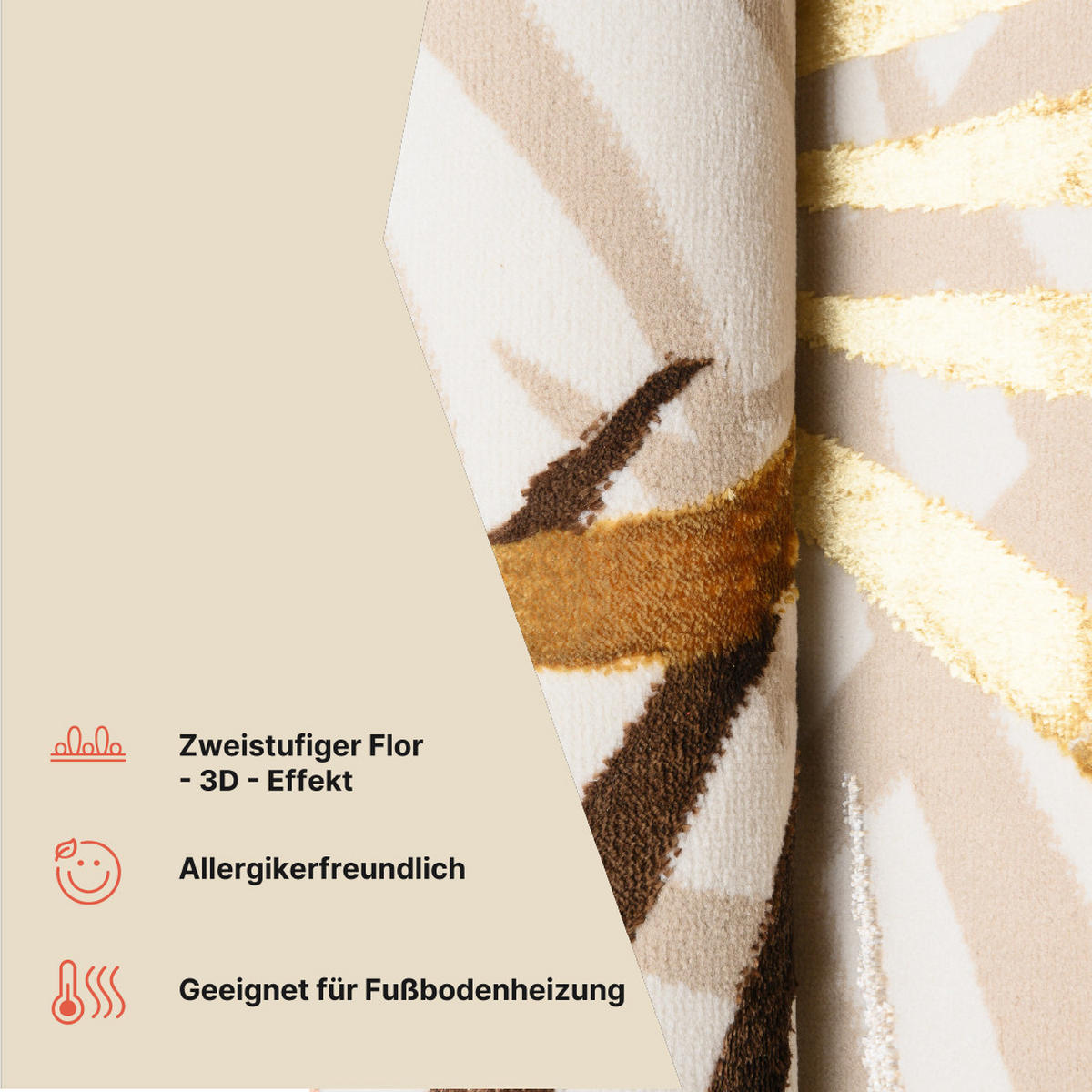 TEPPICH GOLDEN Creme Braun 120/170 cm - Multicolor, Kunststoff (120/170cm) - Tapiso