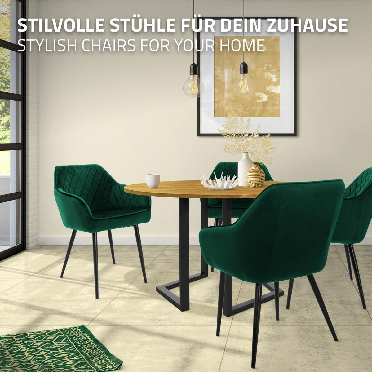 ESSZIMMERSTUHL 6er Set Dunkelgrün Samt - Dunkelgrün/Schwarz, Textil/Metall (63/80/60cm) - ML-DESIGN