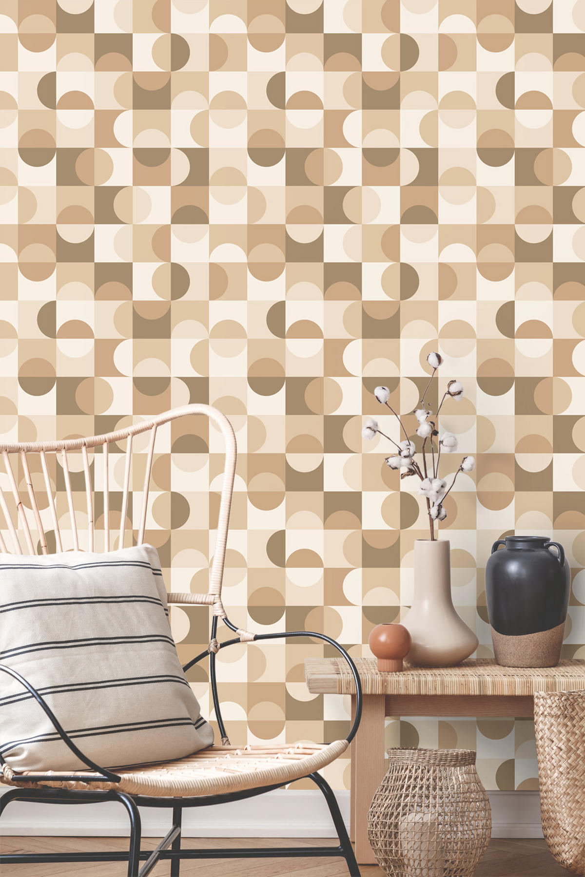 TAPETE Kreise im Bauhaus-Stil 50 x 900 cm - Braun, Papier (50/900cm) - ESTAhome