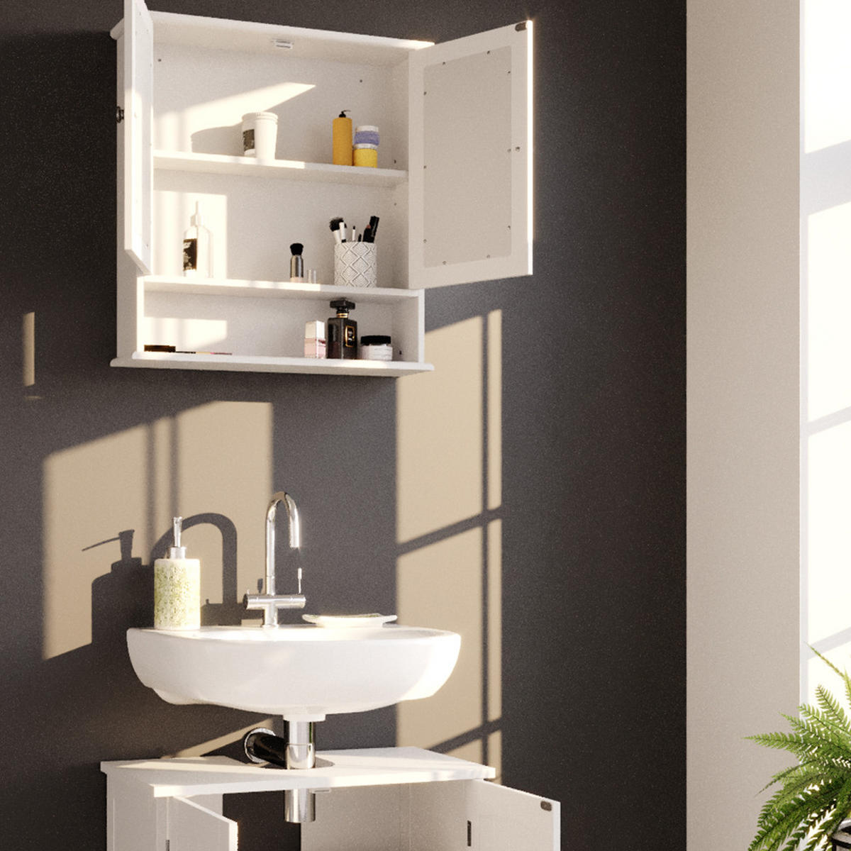 BADMÖBEL-SET Bianco Weiß 2 Teile - Weiß, Holzwerkstoff (60/60/30cm) - Vicco