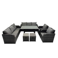 GARTENGARNITUR mit Liegestuhl,3-Sitzer Sofa,Zweisitzer Polyrattan Dunkelgrau 10-Sitzer - Dunkelgrau/Grau, Glas/Kunststoff - Fimous
