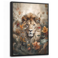 LEINWAND Bilder mit Rahmen - Löwe - Wildtiere - Pflanzen - Natur - Blumen - 30x40 - Beige, Textil (30/40cm) - MuchoWow