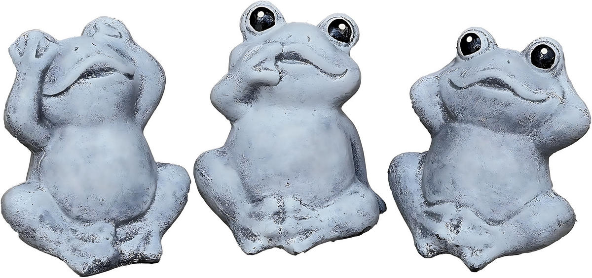 STEINFIGUR 3 Frösche Nichts sehen Nichts hören Nichts Sagen Frostfest Steinguss - Grau, Stein (11/11/8cm) - stoneandstyle
