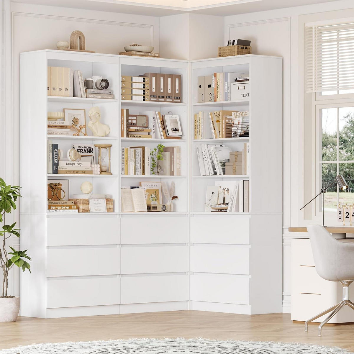 BÜCHERREGAL mit 3 Schubladen weiß 202 x 60 x 35 cm - Weiß, Holzwerkstoff (60/202/35cm)
