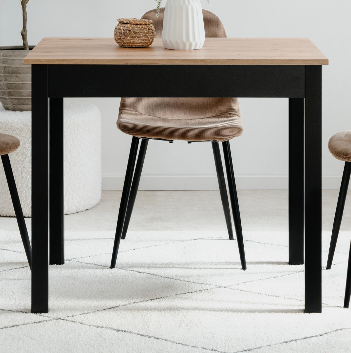 ESSTISCH Eiche Artisan, schwarz 90 x 67 cm, Küchentisch in modernem Design - Schwarz/Eiche Artisan, Holzwerkstoff/Kunststoff (67/90/76cm) - Furn.Design