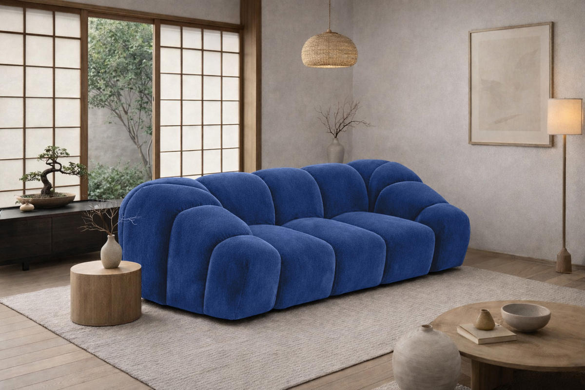 SOFA 2-Sitzer modular, Veloursstoff Bluvel, Tintenblau, CROISSANT - Blau, Holz (200/72/115cm) - Kaiser Möbel