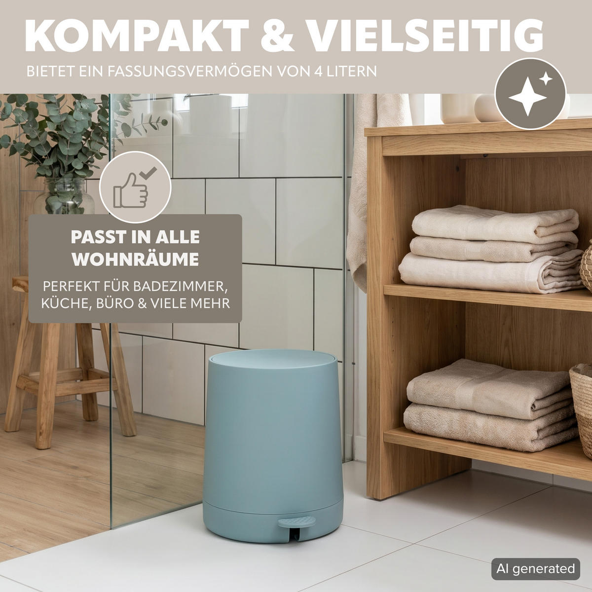 KOSMETIKEIMER TESERO, Kunststoff, hellblau - Hellblau, Kunststoff (22.5/25.5/22.5cm) - eluno